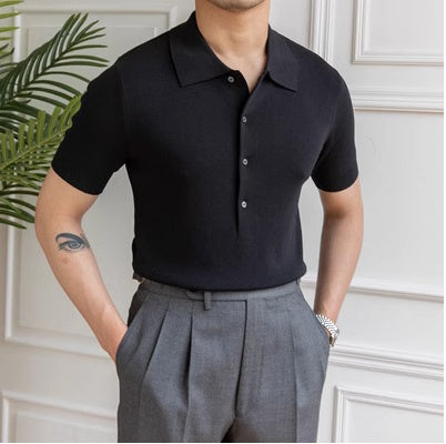 Solid Color Slim Fitting Short Sleeved POLO Shirt