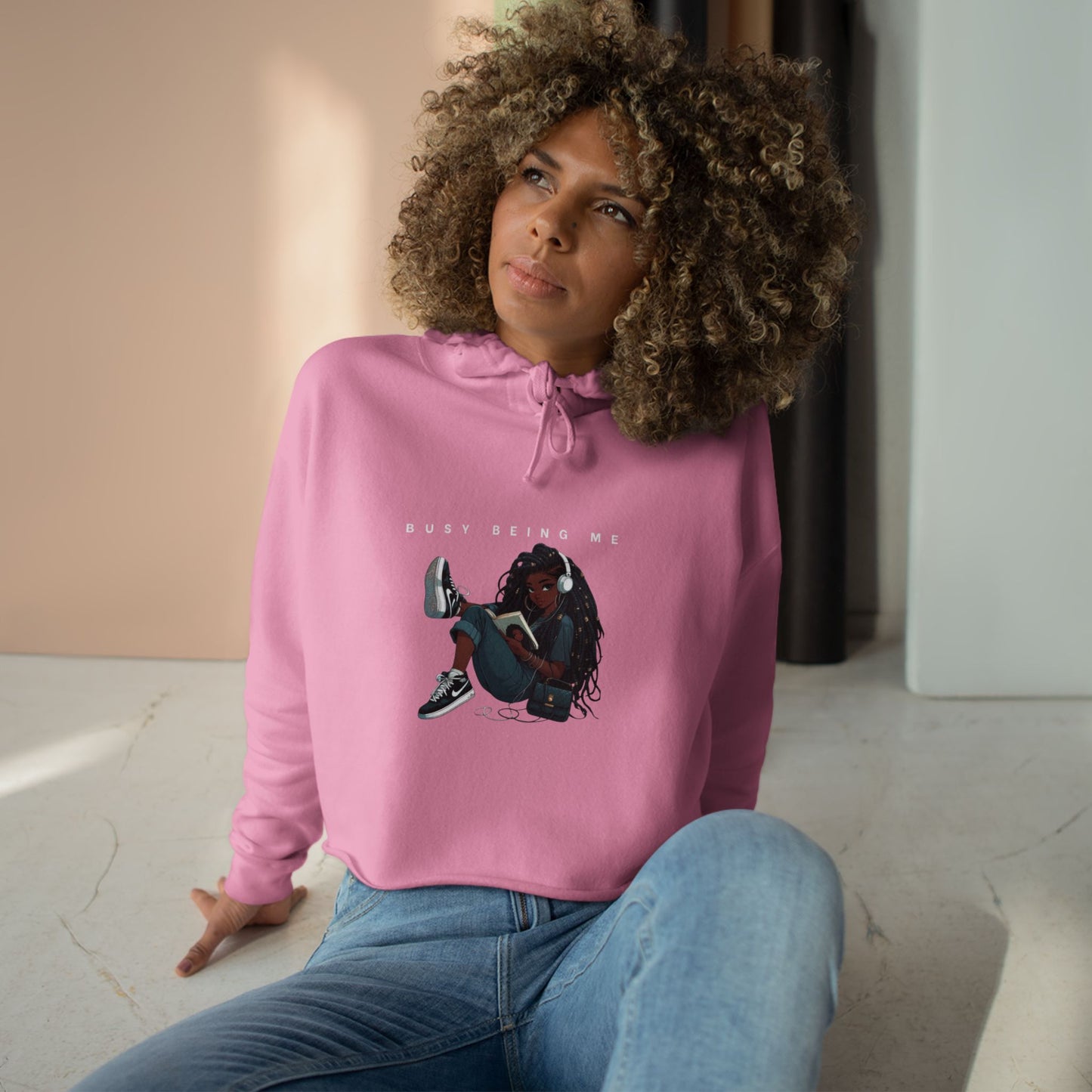 Trendy Crop Hoodie - "Busy Being Me" Graphic for Confident Women