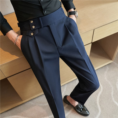 Mid-High Waist Casual Suit Pants Slim Fit Straight-leg Edged Italian Men