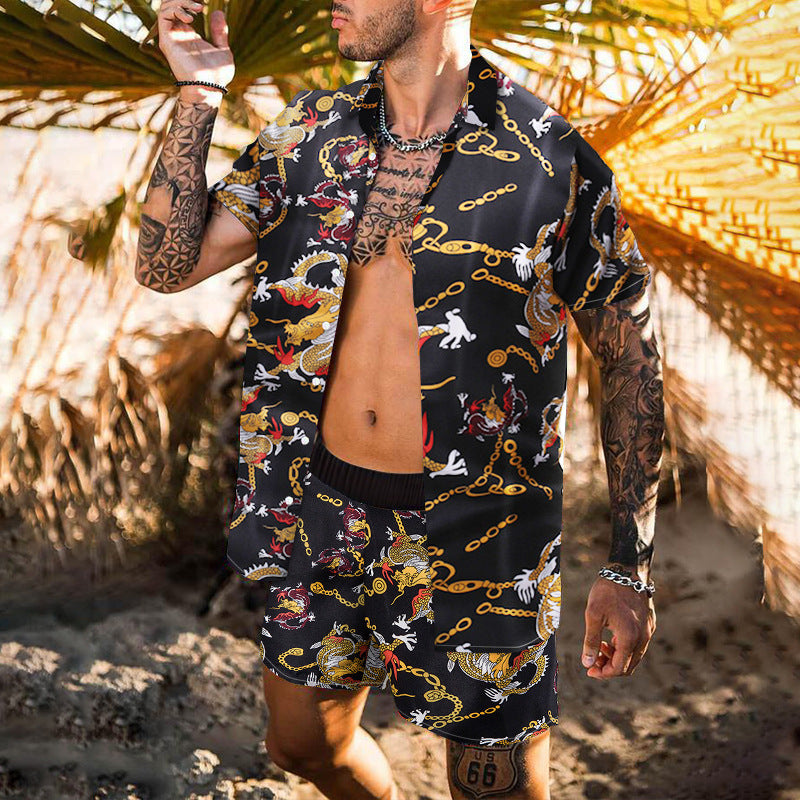 Retro Loose Suit Men's Personality Beach Shirt Short Sleeve Men