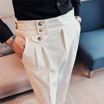 Mid-High Waist Casual Suit Pants Slim Fit Straight-leg Edged Italian Men