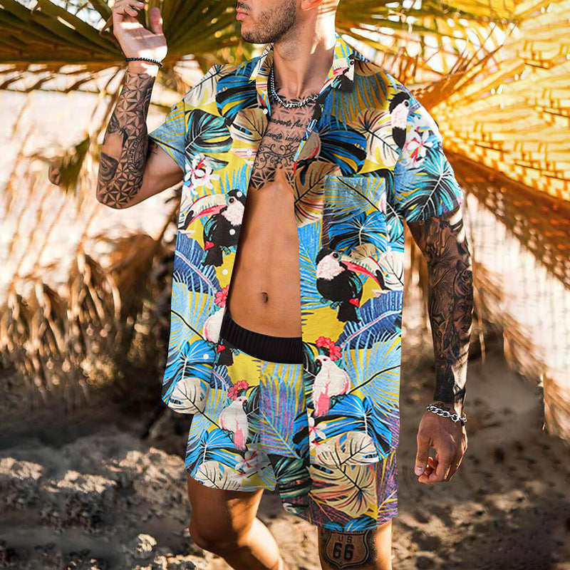 Retro Loose Suit Men's Personality Beach Shirt Short Sleeve Men