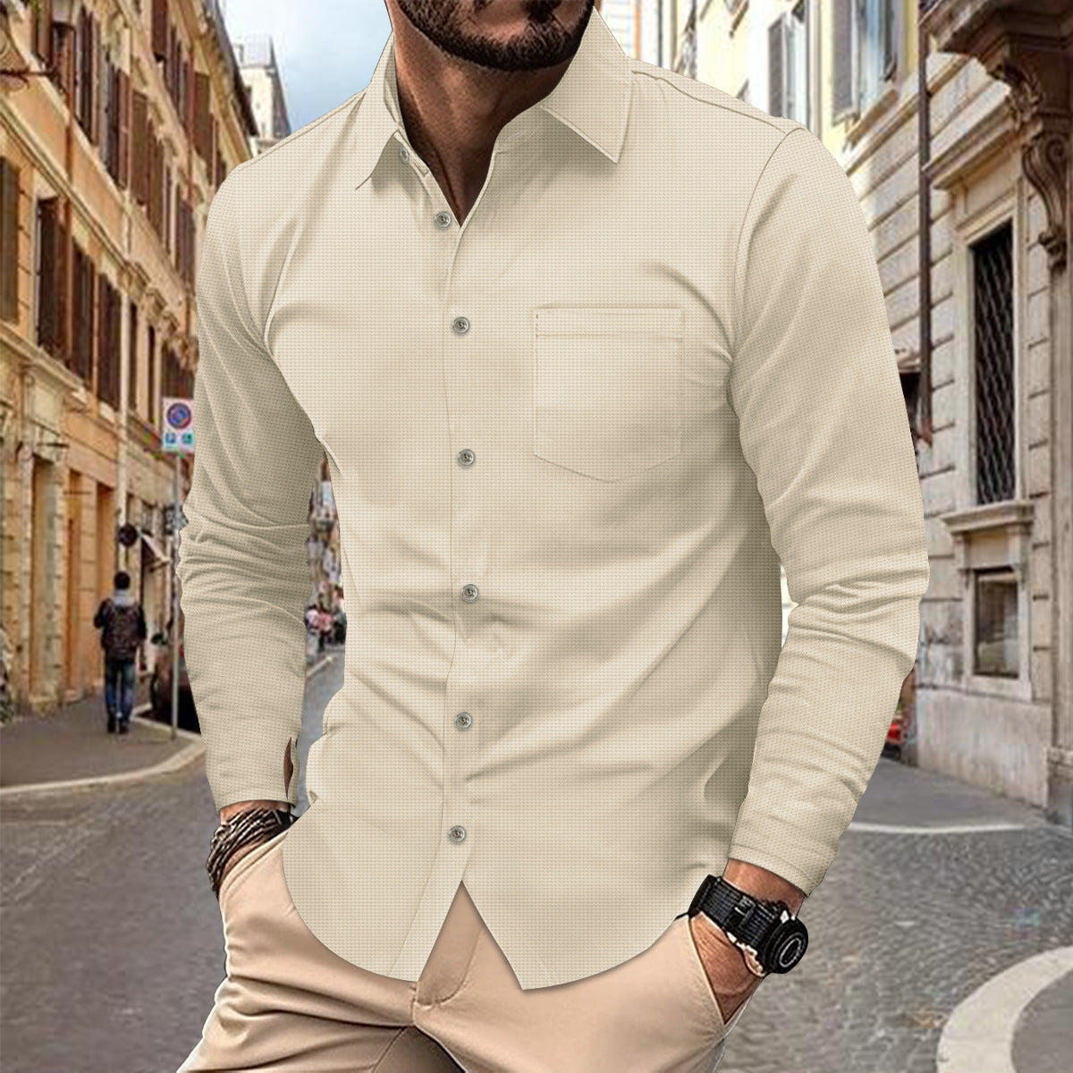 Button Casual Long Sleeve Shirt Top Men