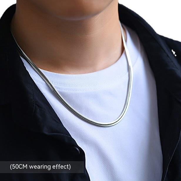 Flat Snake Bones Chain Men And Women Silver Necklace European Hip Hop Trendy Summer Accessories Silver Chain