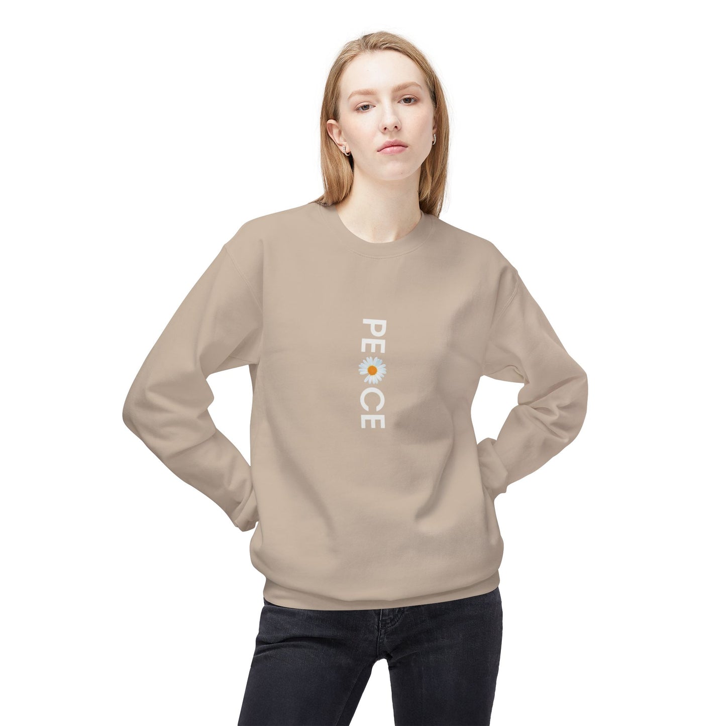 Peace Floral Crewneck Sweatshirt, Cozy Fleece Sweater, Unisex Gift, Eco-Friendly Apparel, Relaxed Style