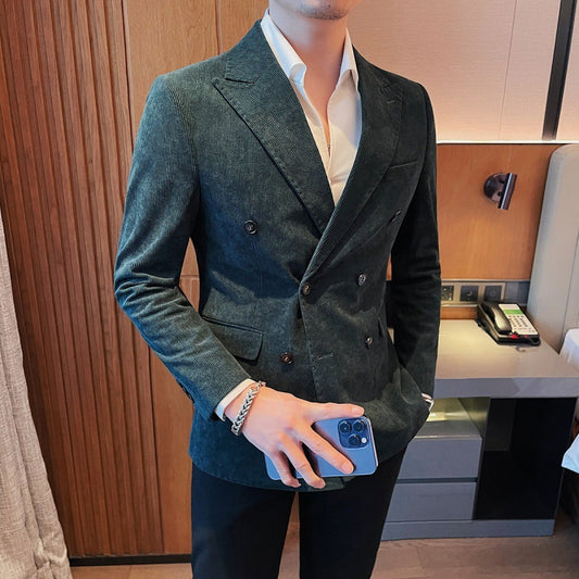 Light Luxury Corduroy Suit Jacket Autumn And Winter Double Breasted Casual