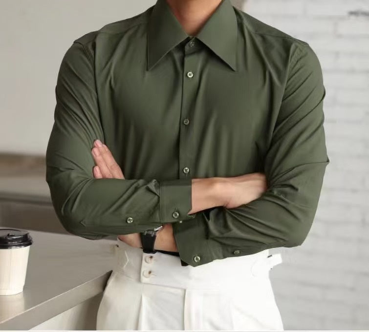 Long Sleeve Business Casual Large Pointed Collar Slim Fit Inner Wear Shirt Men