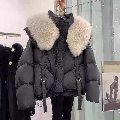 Winter Black Cotton-padded Clothes Coat For Women