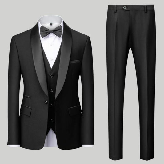 Men's Suit Set Green Fruit Collar Stage Suit Dress Host Performance Bridegroom Best Man Three-piece Suit.