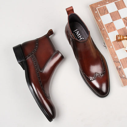 High-top Leather Shoes With Pointed Toe And Velvet To Keep Warm