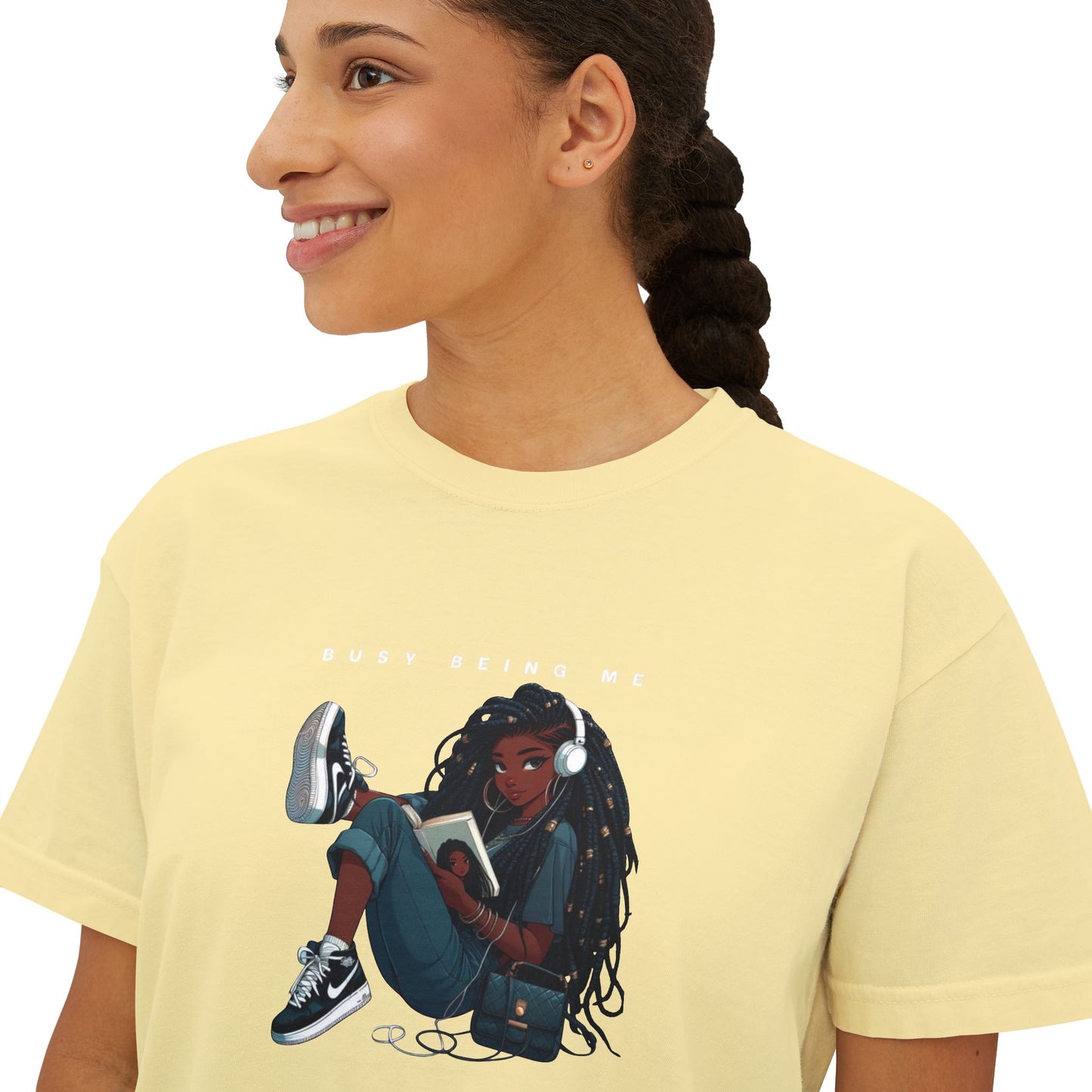 Women's Boxy Tee - "Busy Being Me" - Relaxed Graphic Tee for Everyday Comfort
