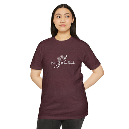 Be-You-tiful Unisex CVC Jersey T-Shirt - Inspirational Floral Graphic Tee