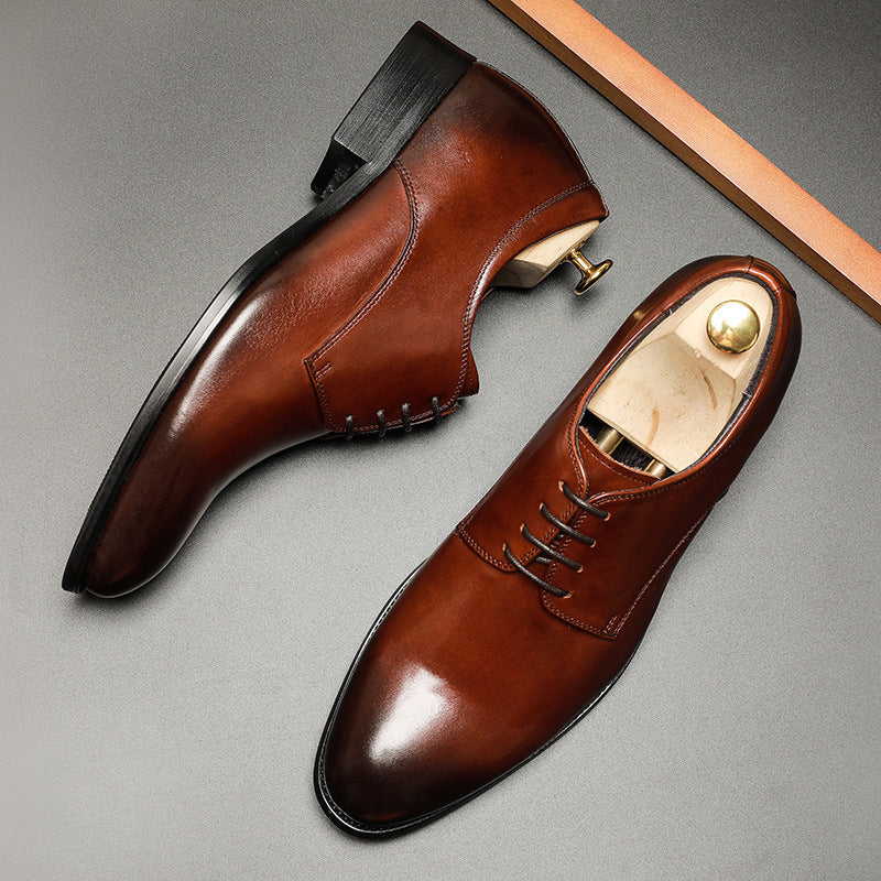 Inner Heightening Men's Smooth Toe Leather Dress Shoes.