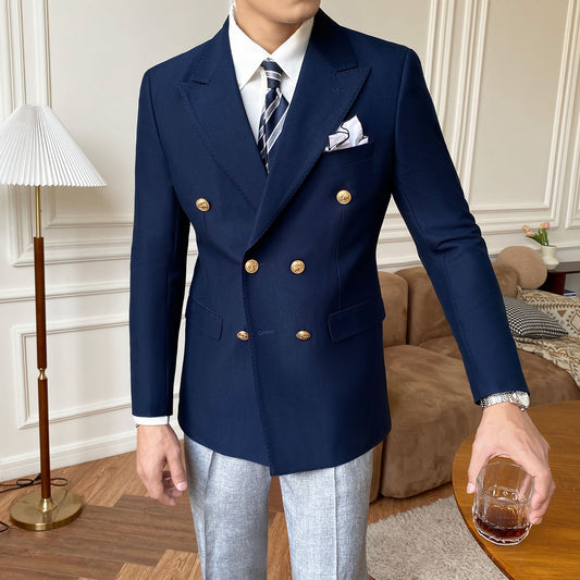 Double Breasted Suit Jacket Men Casual Slim.