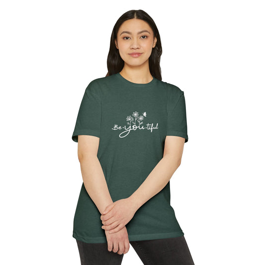 Be-You-tiful Unisex CVC Jersey T-Shirt - Inspirational Floral Graphic Tee
