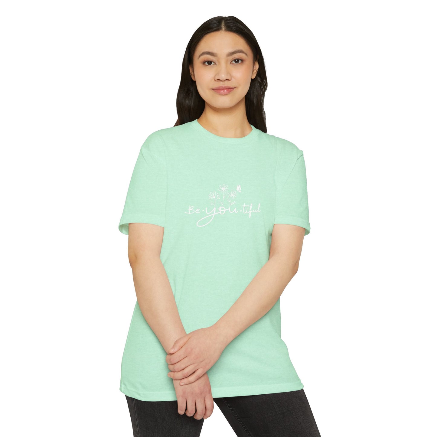 Be-You-tiful Unisex CVC Jersey T-Shirt - Inspirational Floral Graphic Tee