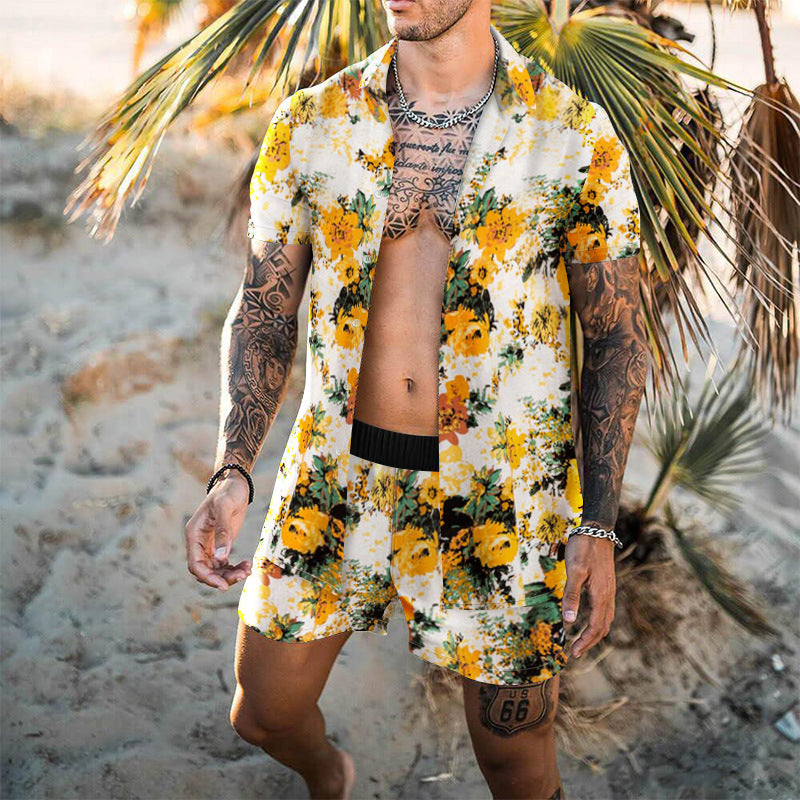 Retro Loose Suit Men's Personality Beach Shirt Short Sleeve Men