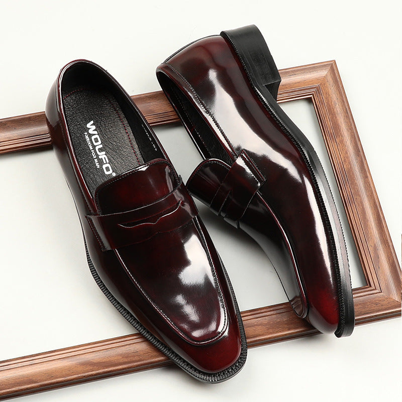 Men's Square-toe Patent Leather Business Formal Shoes.