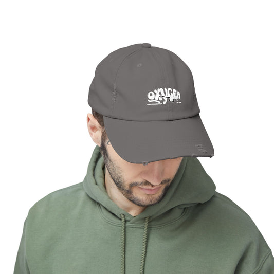 Unisex Distressed Cap - Vintage Oxygen Graphic Hat.