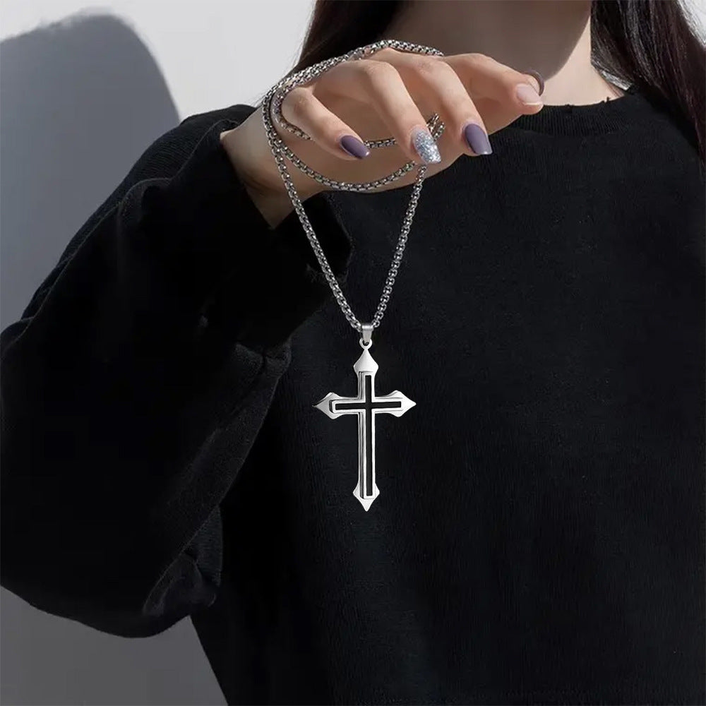 Hip Hop Accessories Simple Titanium Steel Necklace Fashionable Men Black Cross Pendant