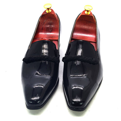 Men's Slip-on Formal Wear Black Patent Leather Loafers Pointed Toe Party Wedding Leather Shoes