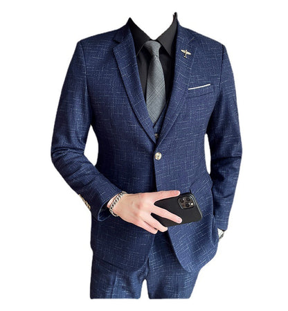 Fashion Mesh Plaid Men Tuxedo Three-piece Suit.