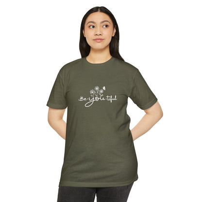 Be-You-tiful Unisex CVC Jersey T-Shirt - Inspirational Floral Graphic Tee