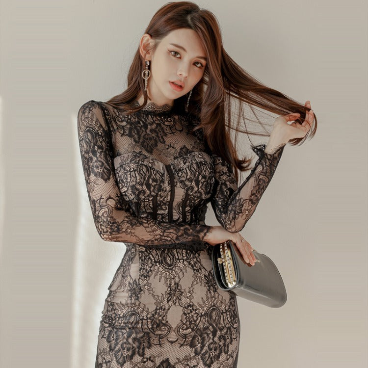 Elegant Lace New Style Standing Collar Dress Women