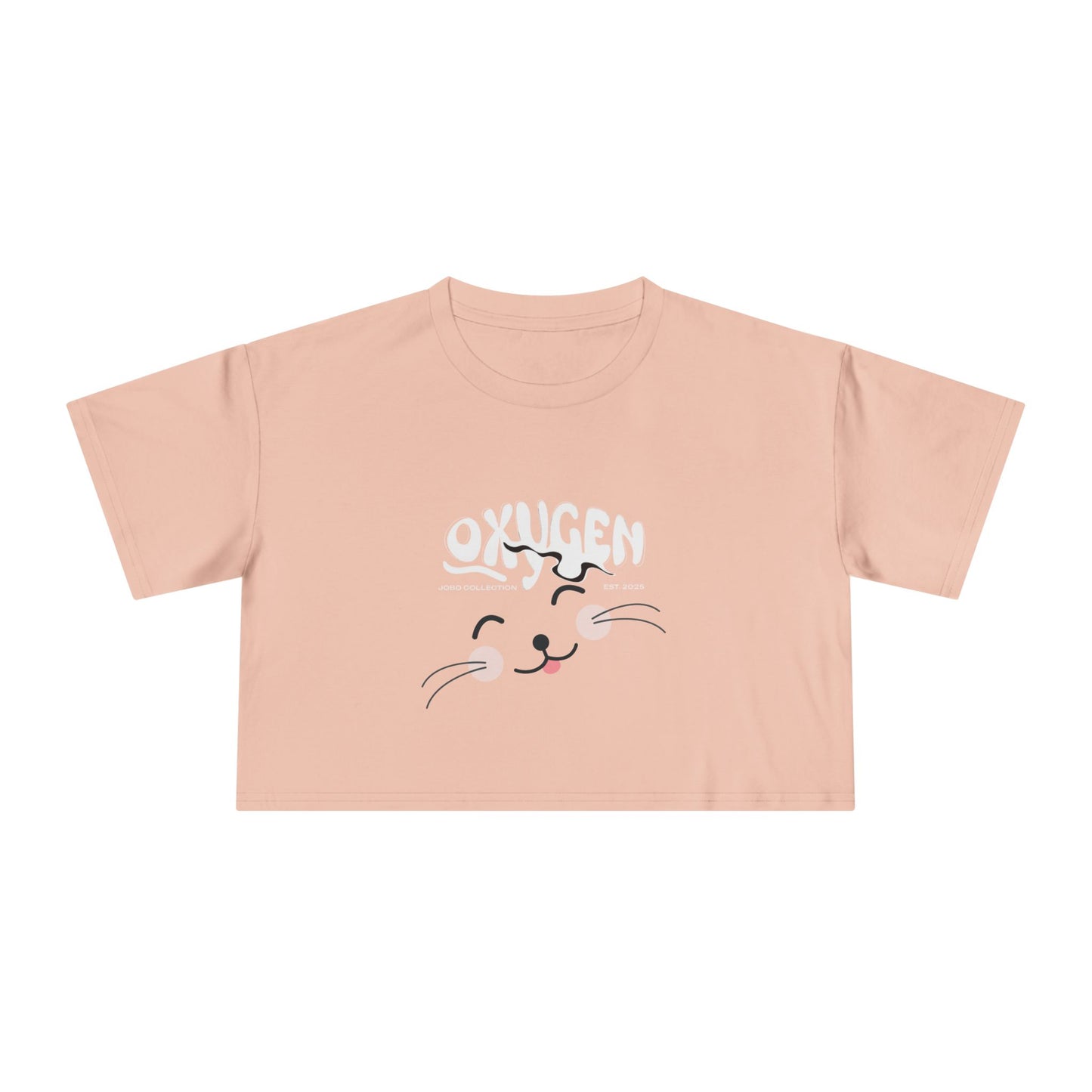 Cute Cat Graphic Women's Crop Tee - Stylish Black Top for Casual Outings.
