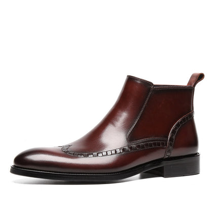 High-top Leather Shoes With Pointed Toe And Velvet To Keep Warm