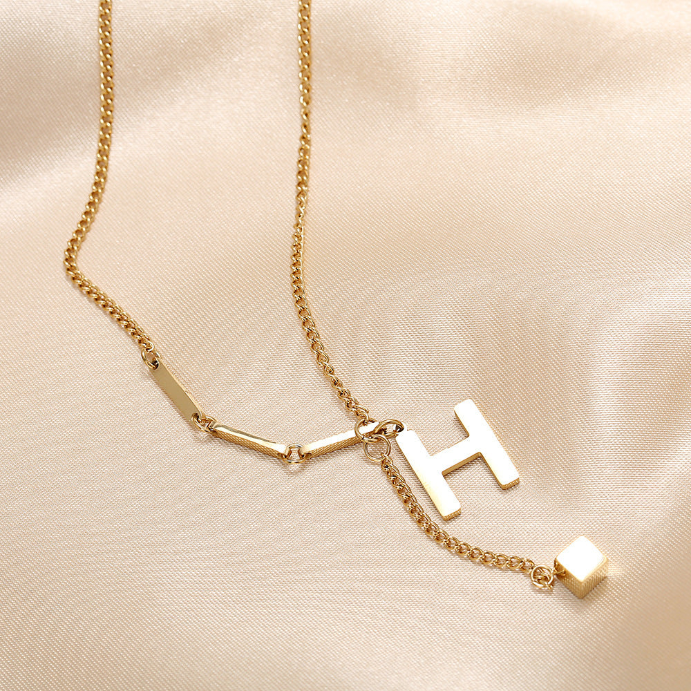 Womens Simple H Shaped Small Square Pendant Necklace