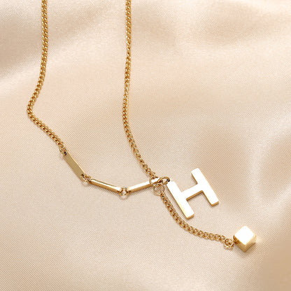 Womens Simple H Shaped Small Square Pendant Necklace