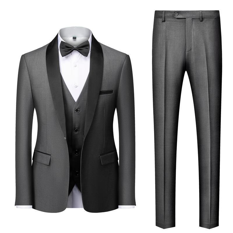 Men's Suit Set Green Fruit Collar Stage Suit Dress Host Performance Bridegroom Best Man Three-piece Suit.