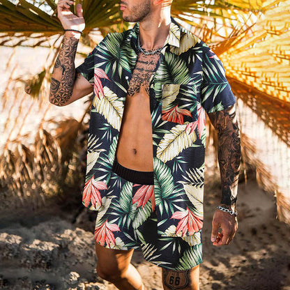 Retro Loose Suit Men's Personality Beach Shirt Short Sleeve Men