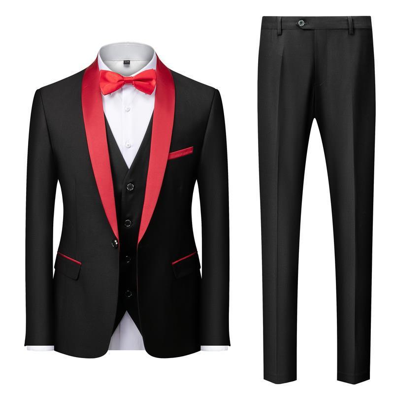 Men's Suit Set Green Fruit Collar Stage Suit Dress Host Performance Bridegroom Best Man Three-piece Suit.