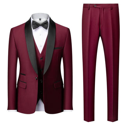 Men's Suit Set Green Fruit Collar Stage Suit Dress Host Performance Bridegroom Best Man Three-piece Suit.