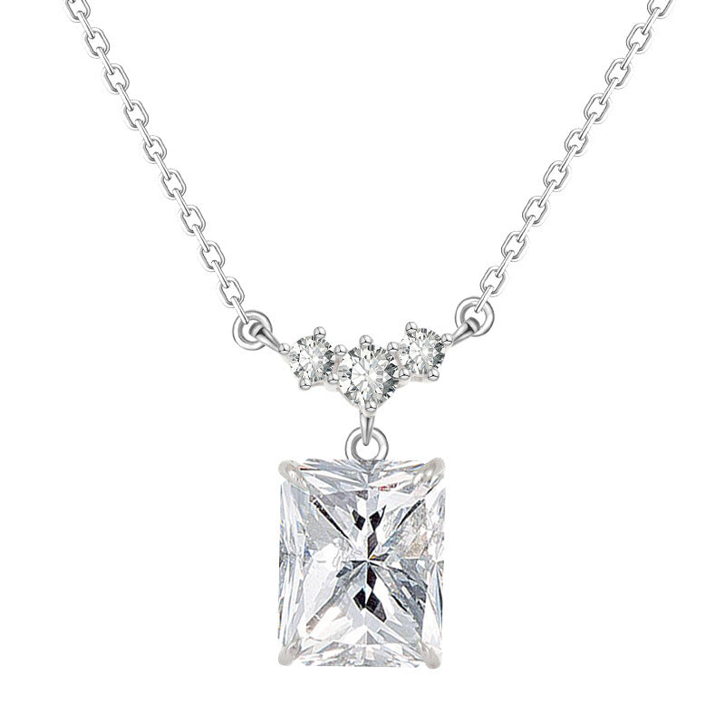 S925 Sterling Silver Light Luxury Square Diamond Necklace Light Luxury Minority