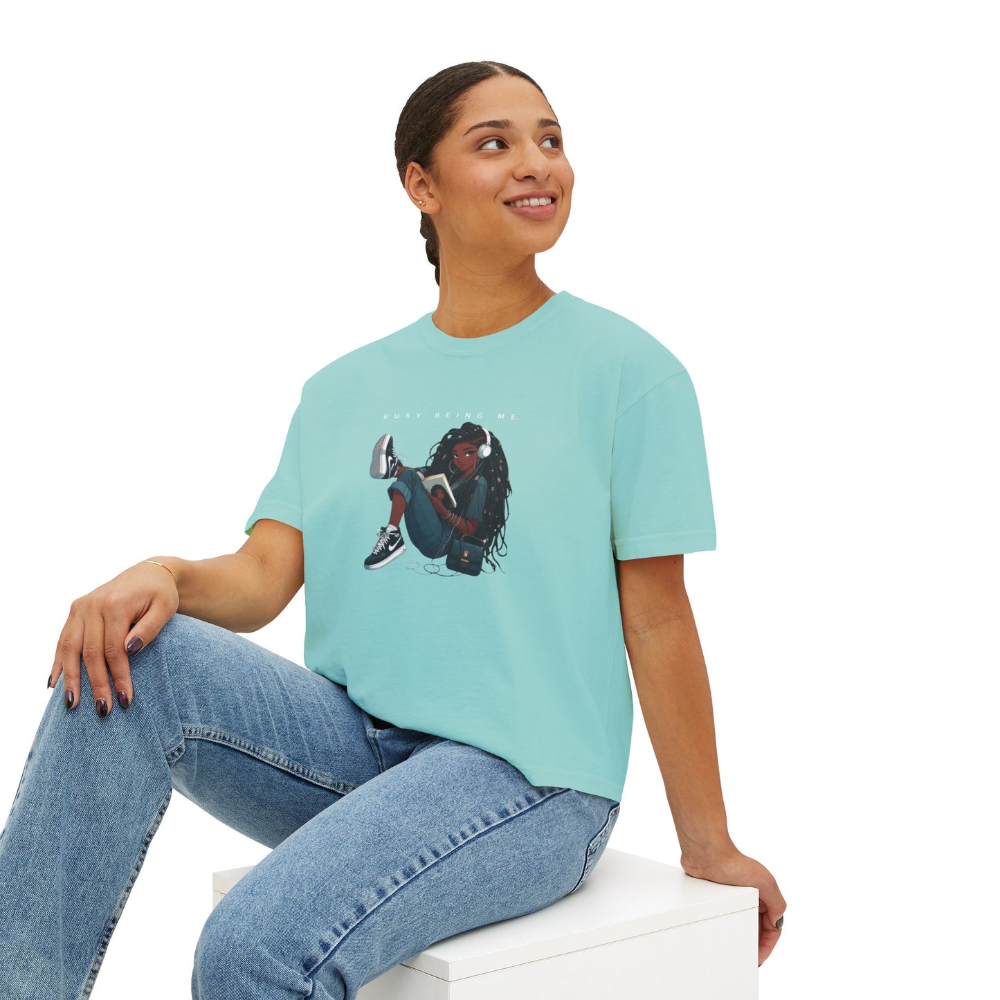 Women's Boxy Tee - "Busy Being Me" - Relaxed Graphic Tee for Everyday Comfort