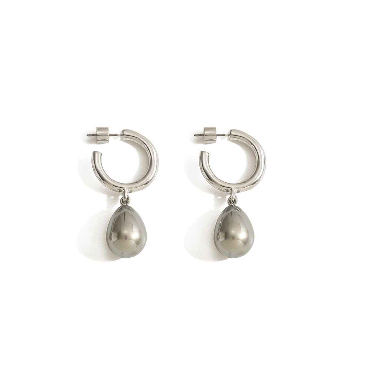 Elegant Silver-Tone Hoop Earrings With Teardrop Pendant