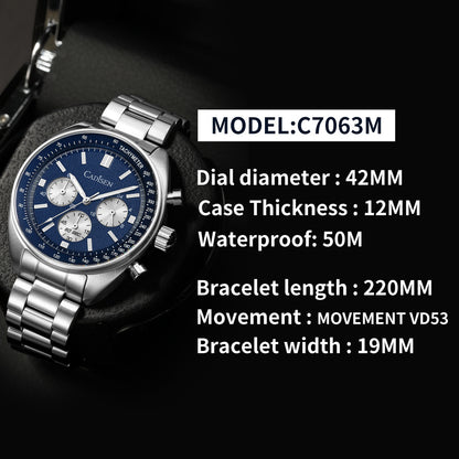 Three-eye Timing Multi-function Waterproof Men's Quartz Watch.