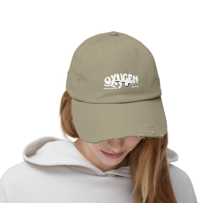 Unisex Distressed Cap - Vintage Oxygen Graphic Hat.