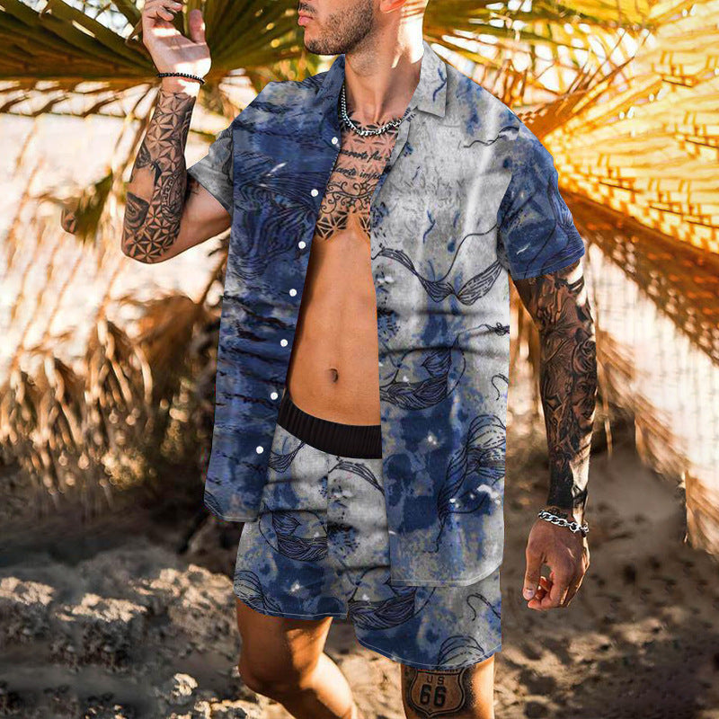 Retro Loose Suit Men's Personality Beach Shirt Short Sleeve Men