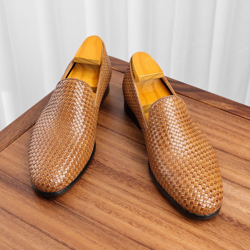 Cowhide Woven Men's Slip-on Business Men's Shoes