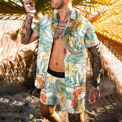 Retro Loose Suit Men's Personality Beach Shirt Short Sleeve Men