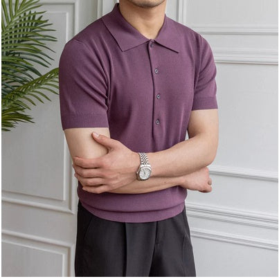 Solid Color Slim Fitting Short Sleeved POLO Shirt