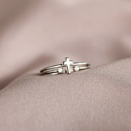 S925 Sterling Silver Cross Zircon Ring