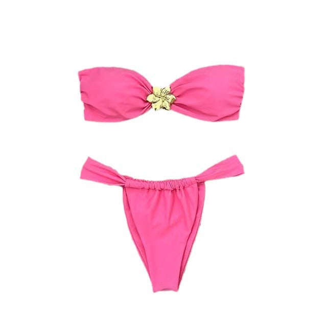 Fashion European And American Style Pure Color Bikini Women's Swimsuit