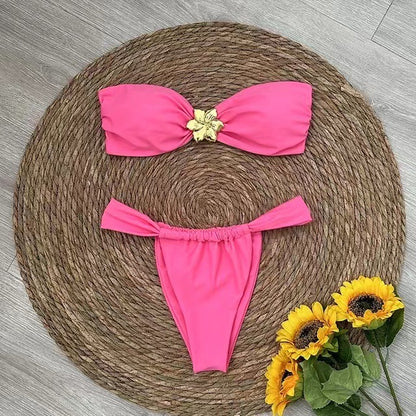Fashion European And American Style Pure Color Bikini Women's Swimsuit