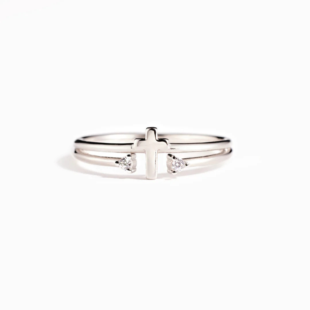 S925 Sterling Silver Cross Zircon Ring