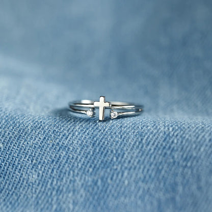 S925 Sterling Silver Cross Zircon Ring